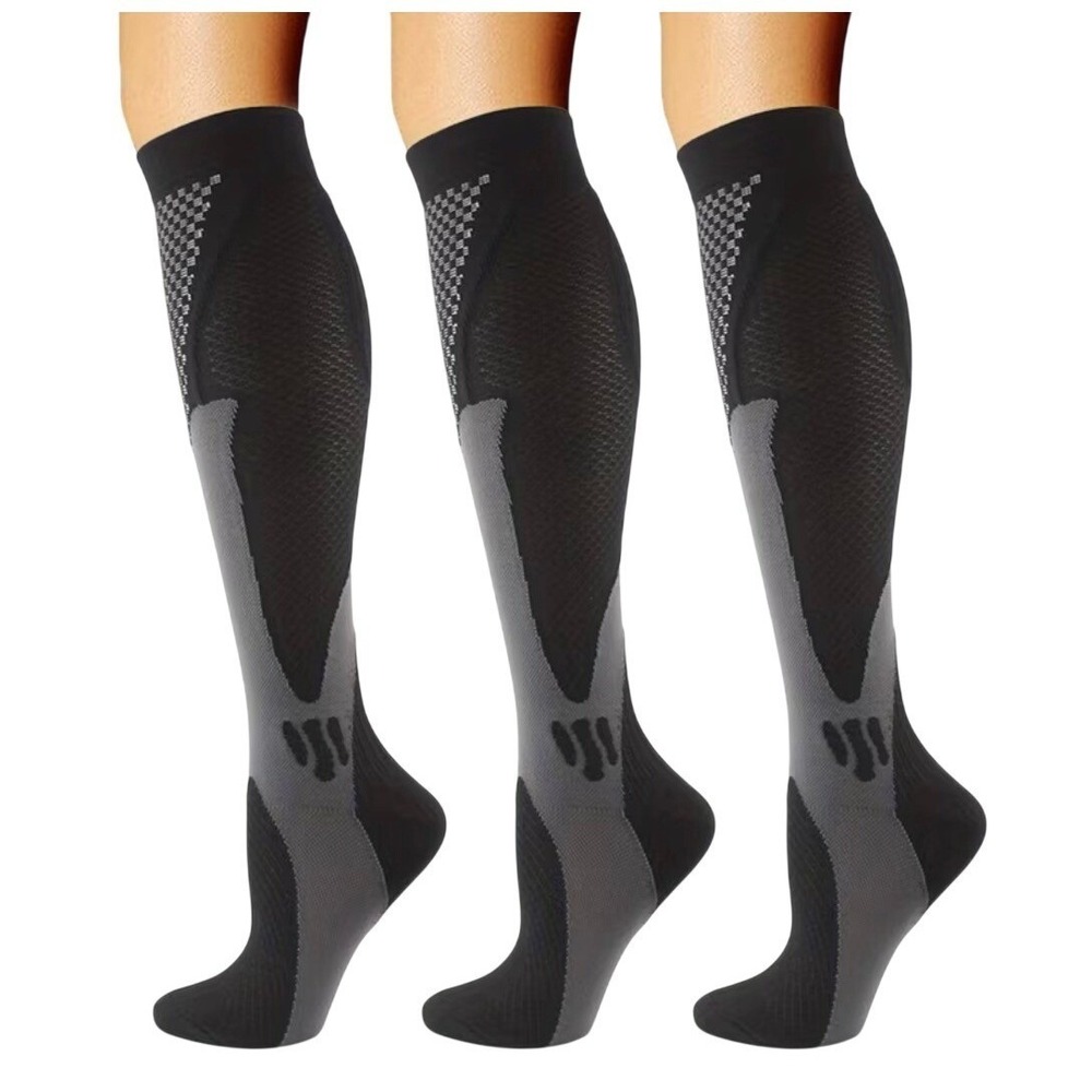 Unisex‎ 20-30 mmHg Compression Socks L/XL Knee High Medical Black Gray NEW